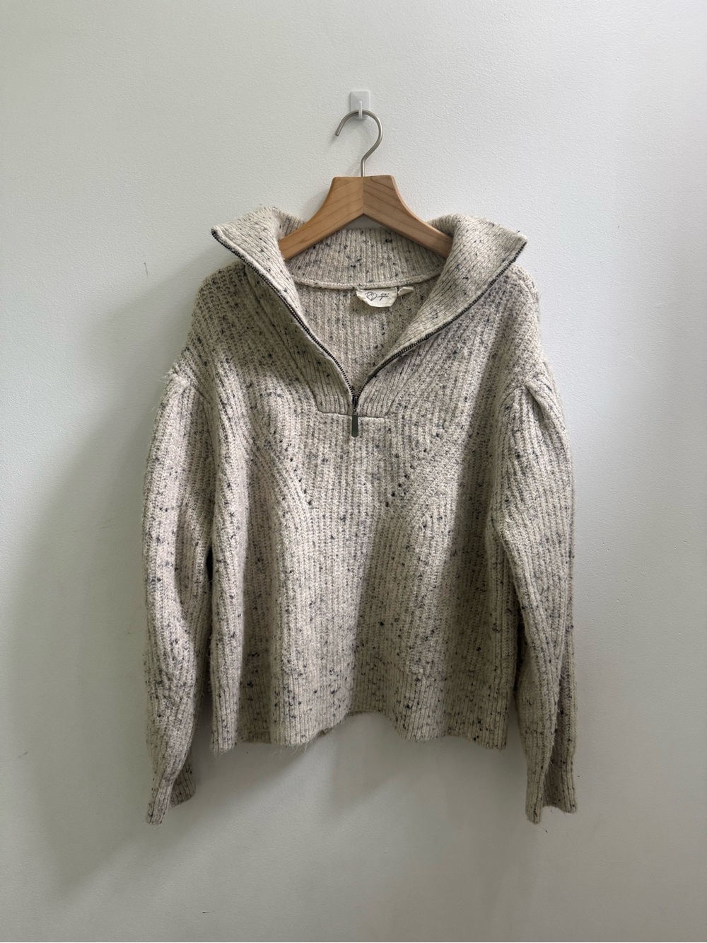 RD Style Men's Cream Speckled Half-Zip Sweater